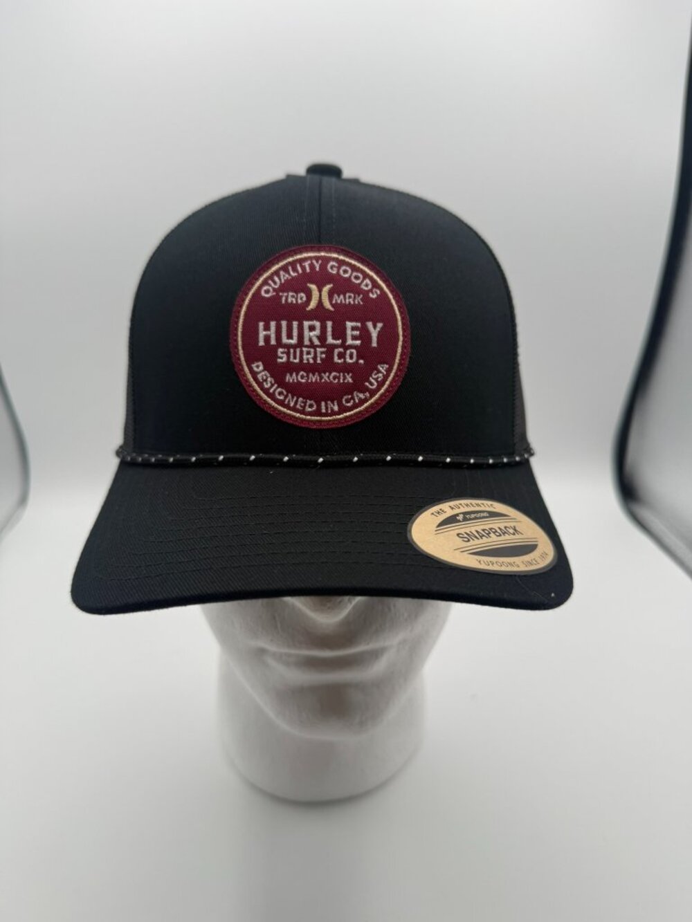 Hurley M Jetties Trucker Hat Cap Snapback Black Embroidered Patch NWT